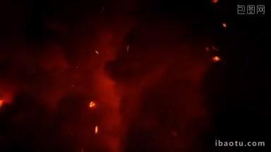 夏威夷夜间熔岩管喷发的特写镜头